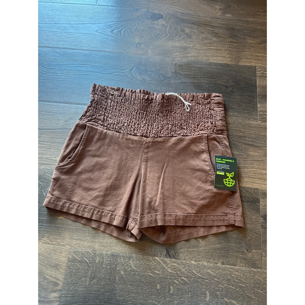 Love Trends Brown Smocked High Waist Tencel Shorts Womens‎ XS Eco Friendly New